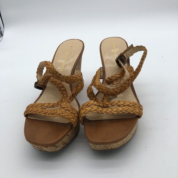 Franco Sarto Galli Wedge Sandals Size 9.5 Brown Braided Cork Open Toe Casual - Picture 3 of 8